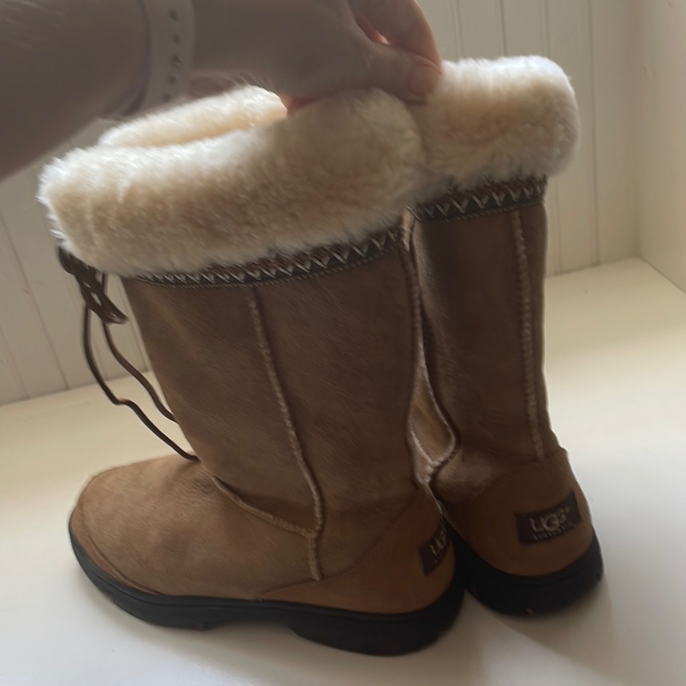 Ugg Ultimate Cuff Tie boots brown leather.  EUC like brand new.  Womens size 9